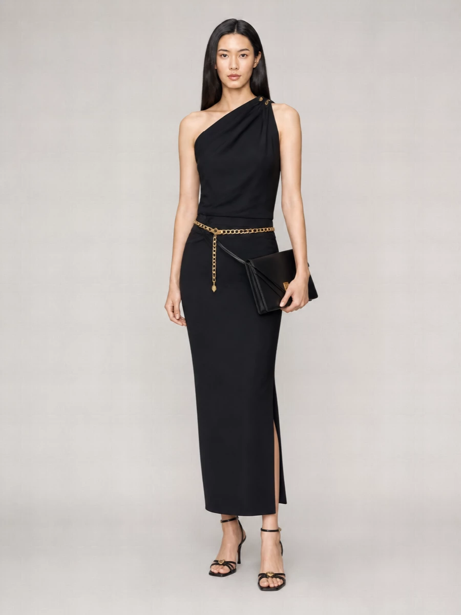 Versace Gathered Below-Knee Pencil Skirt