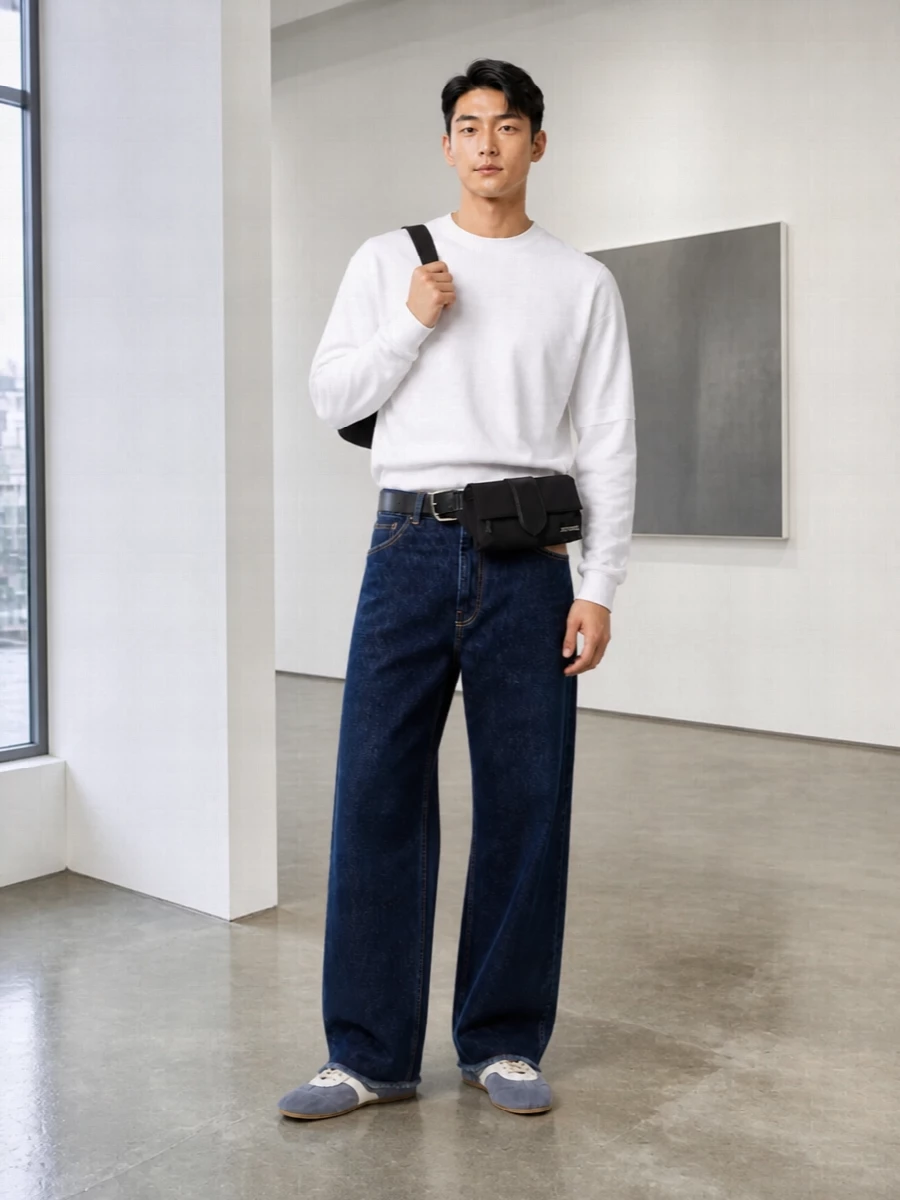 Darkpark wide leg jeans minimal streetwear outfit
