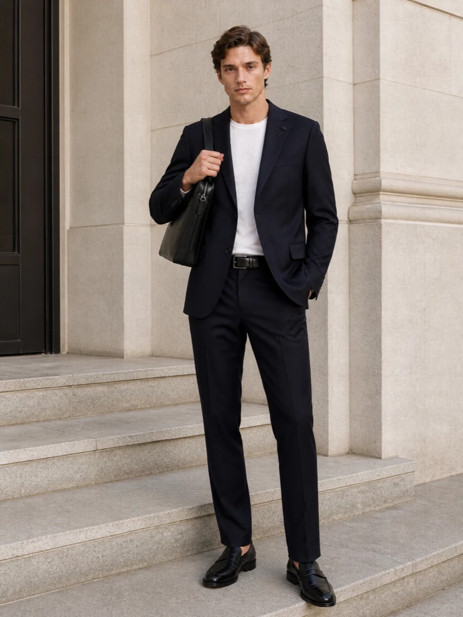 Lardini navy suit black tods loafers