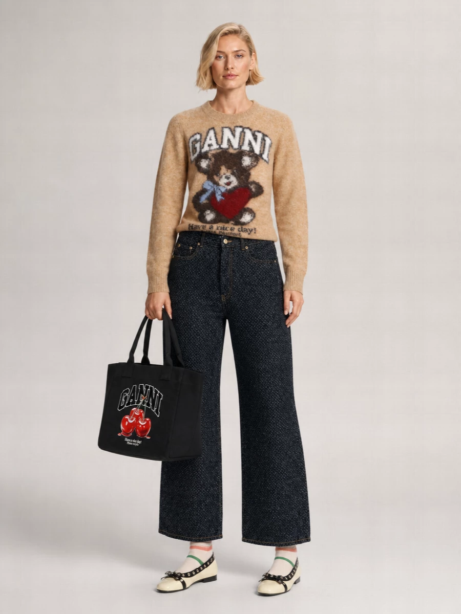 Ganni Alpaca Wool Graphic Crewneck Jumper
