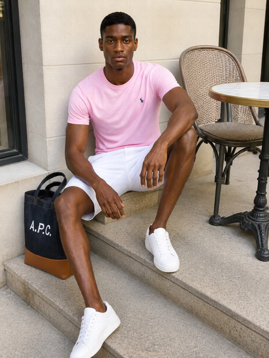 Polo ralph lauren pink tee white chino shorts