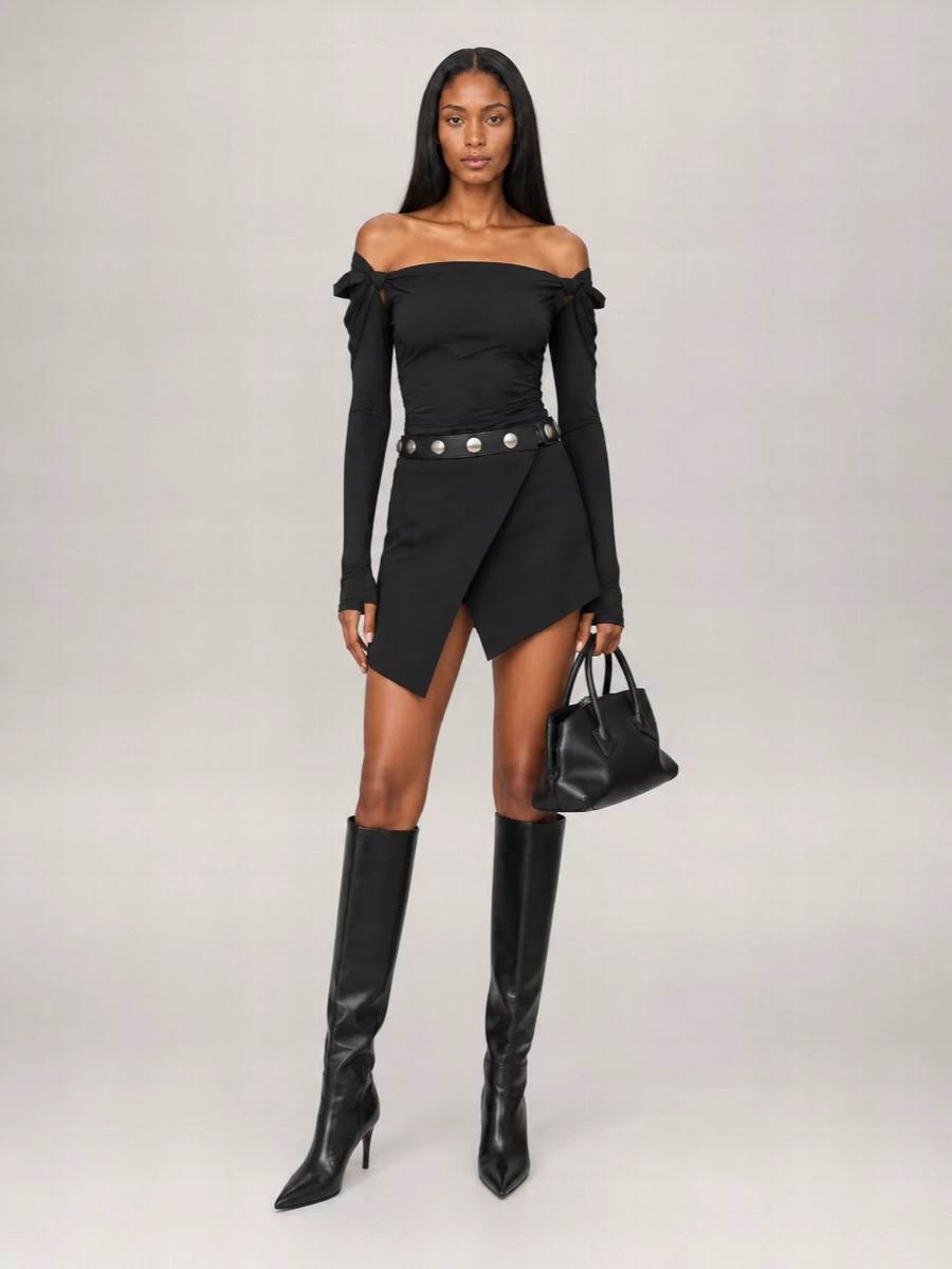 The Attico Wool Asymmetric Midi Skirt