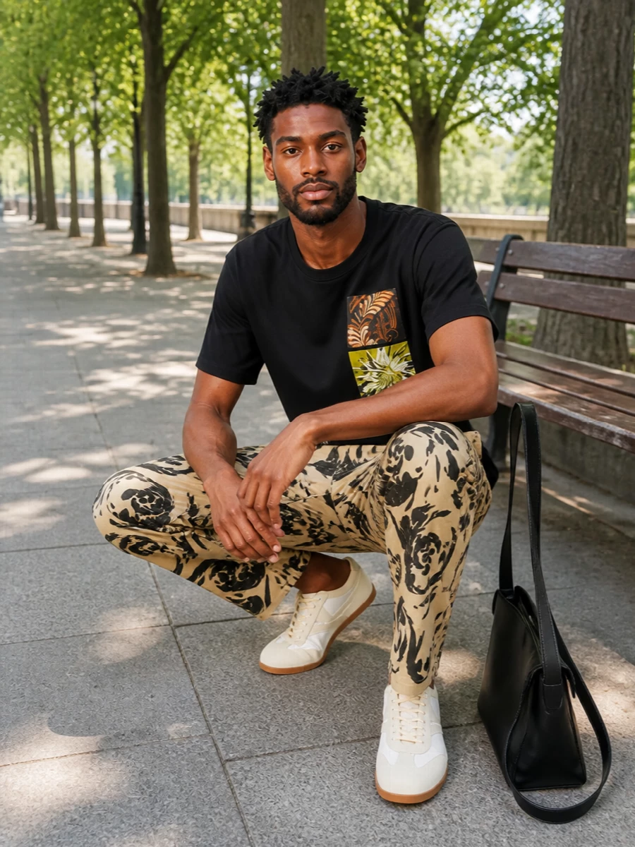 Dries van noten floral trouser black graphic tee