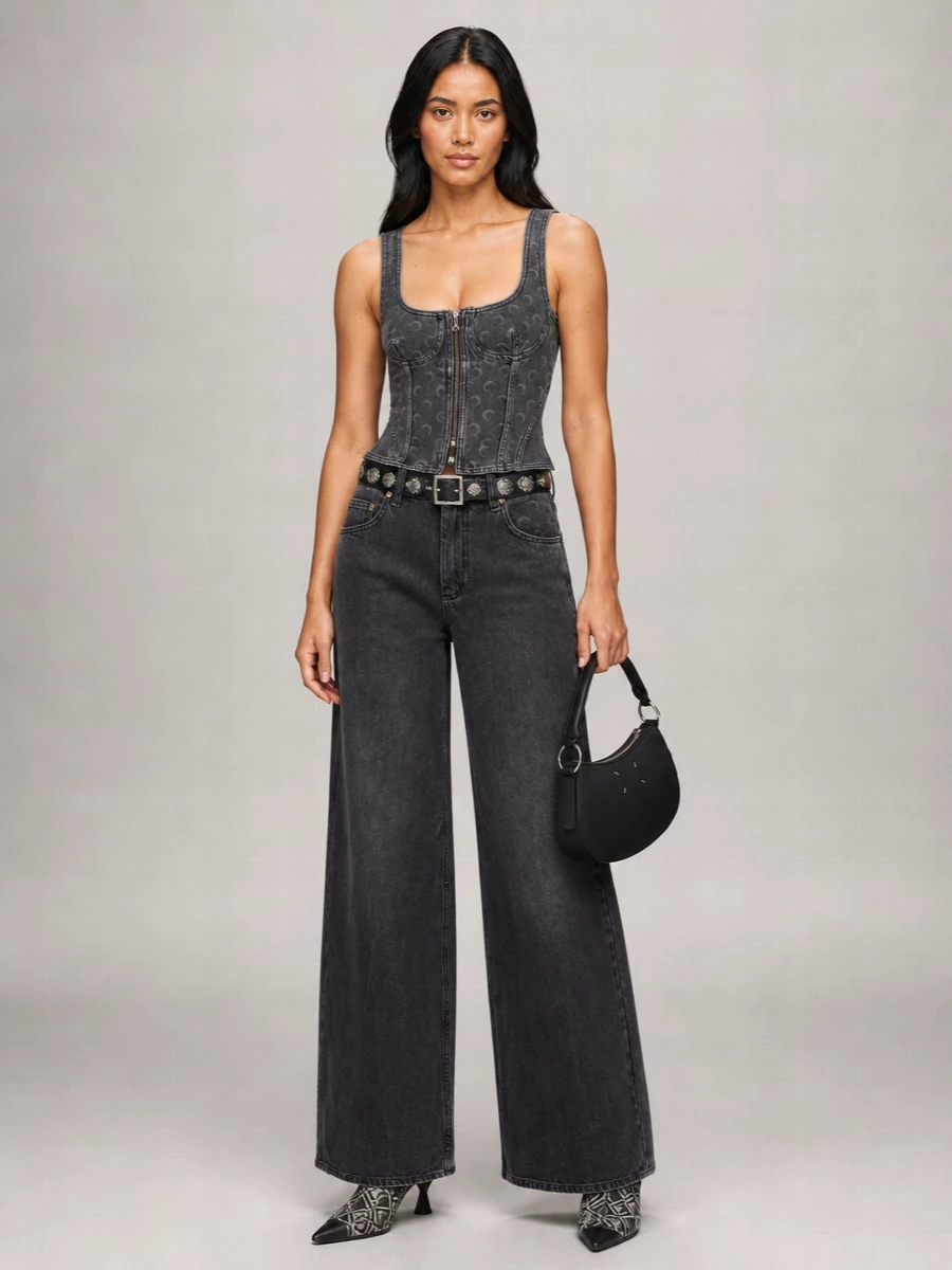 Marine Serre Denim High-Rise Flared Jeans