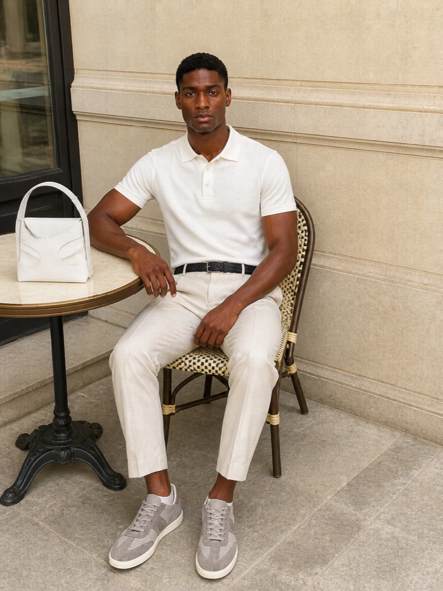 Etro polo beige pleated trousers tods sneakers