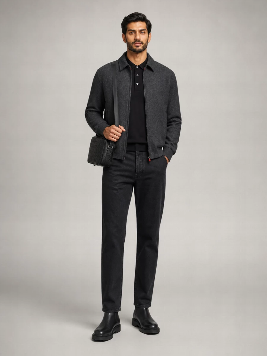 Kiton Virgin Wool Ribbed-Hem Bomber Jacket