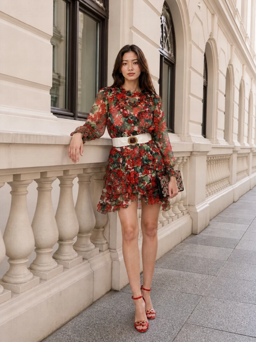 Dolcegabbana floral mini dress red sandals