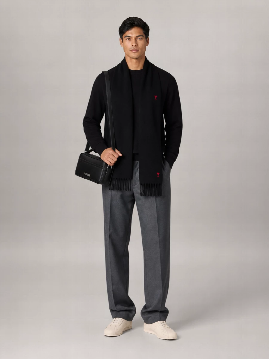 Ami Paris Merino Wool Ribbed Crewneck Sweater
