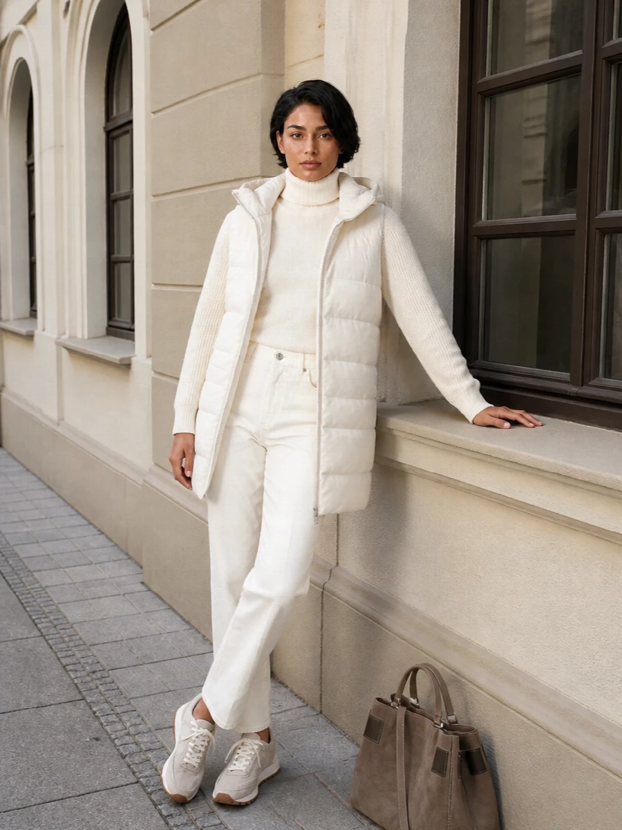 Brunello cucinelli ivory parka tonal knit trousers