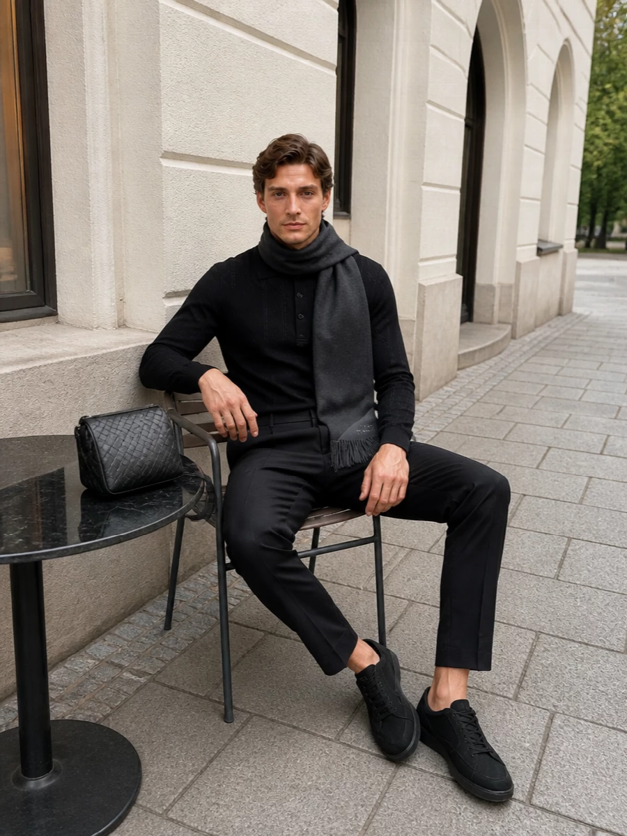 Dries van noten black knit polo pleated trousers