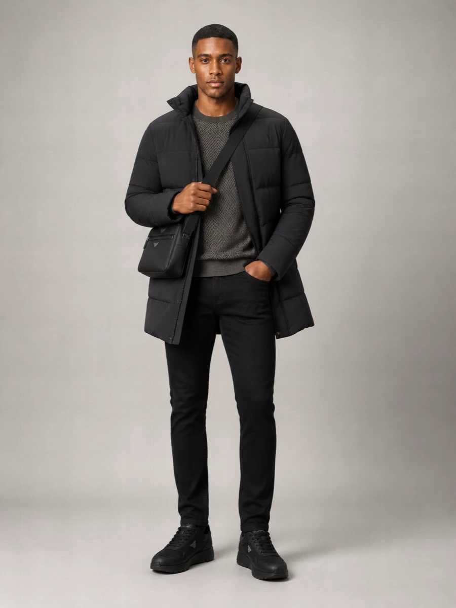 Emporio Armani Quilted High-Neck Midi Down Padded Coat