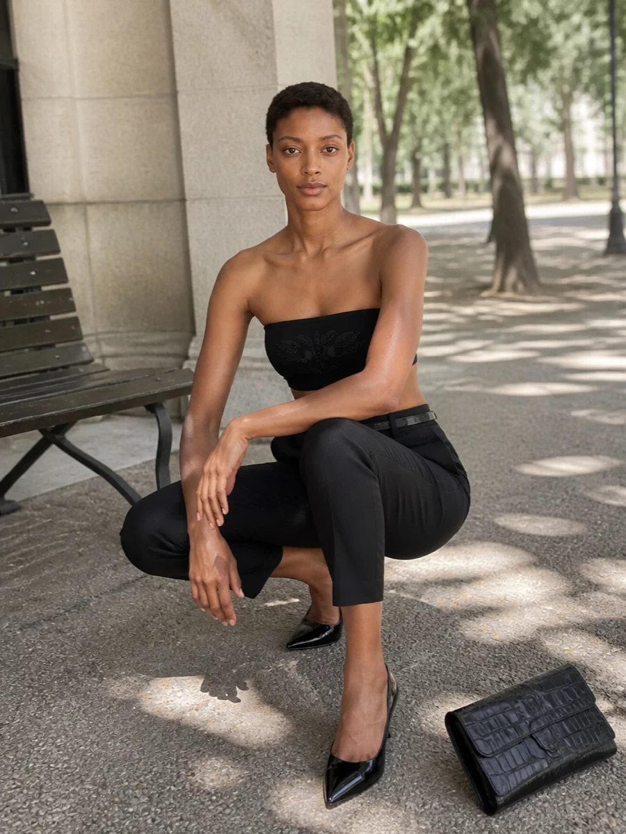Max mara black bandeau tailored cropped trousers