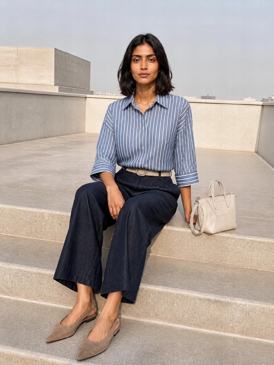 Brunello cucinelli wide leg trousers striped shirt
