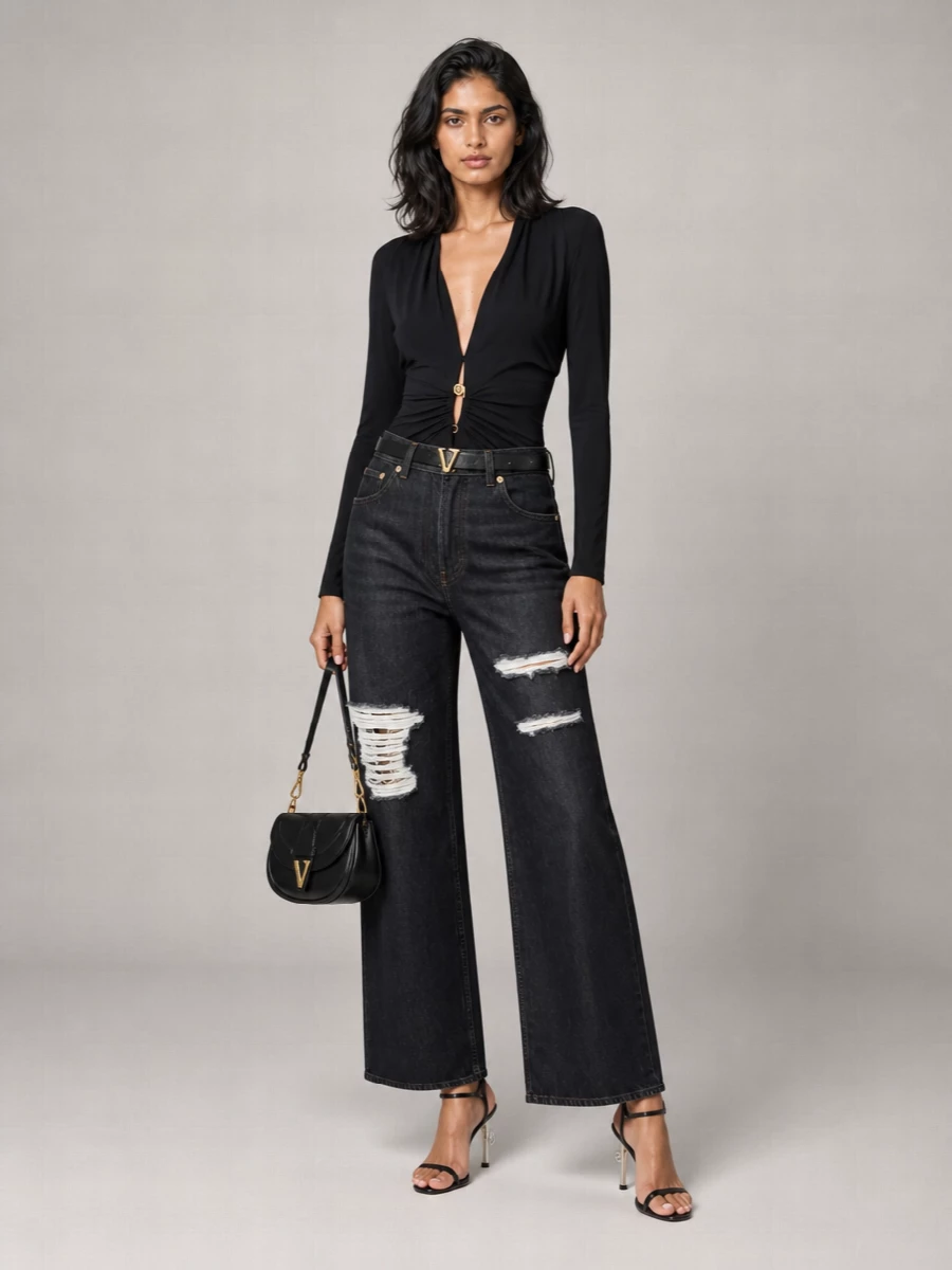 Versace Denim High-Rise Wide-Leg Jeans