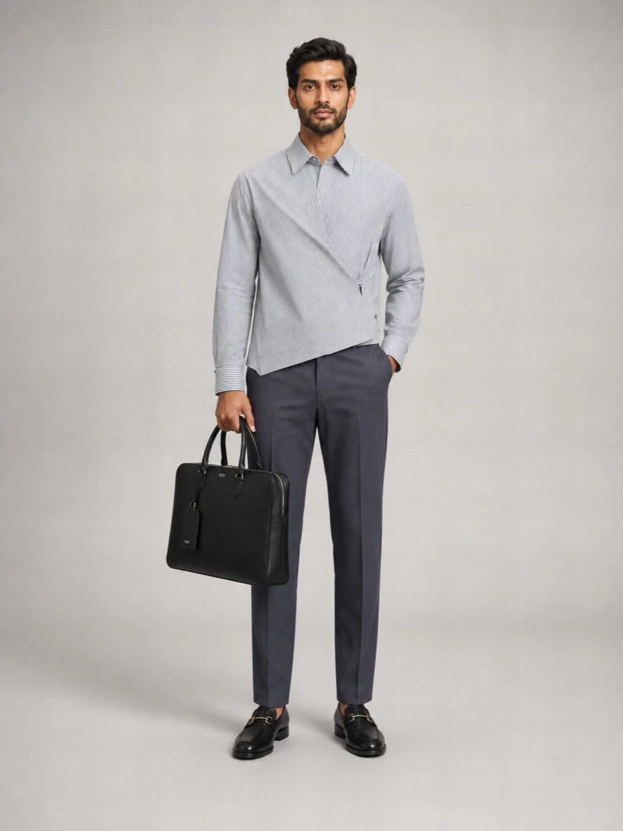 Fendi Striped Asymmetric Long-Sleeve Cotton Shirt