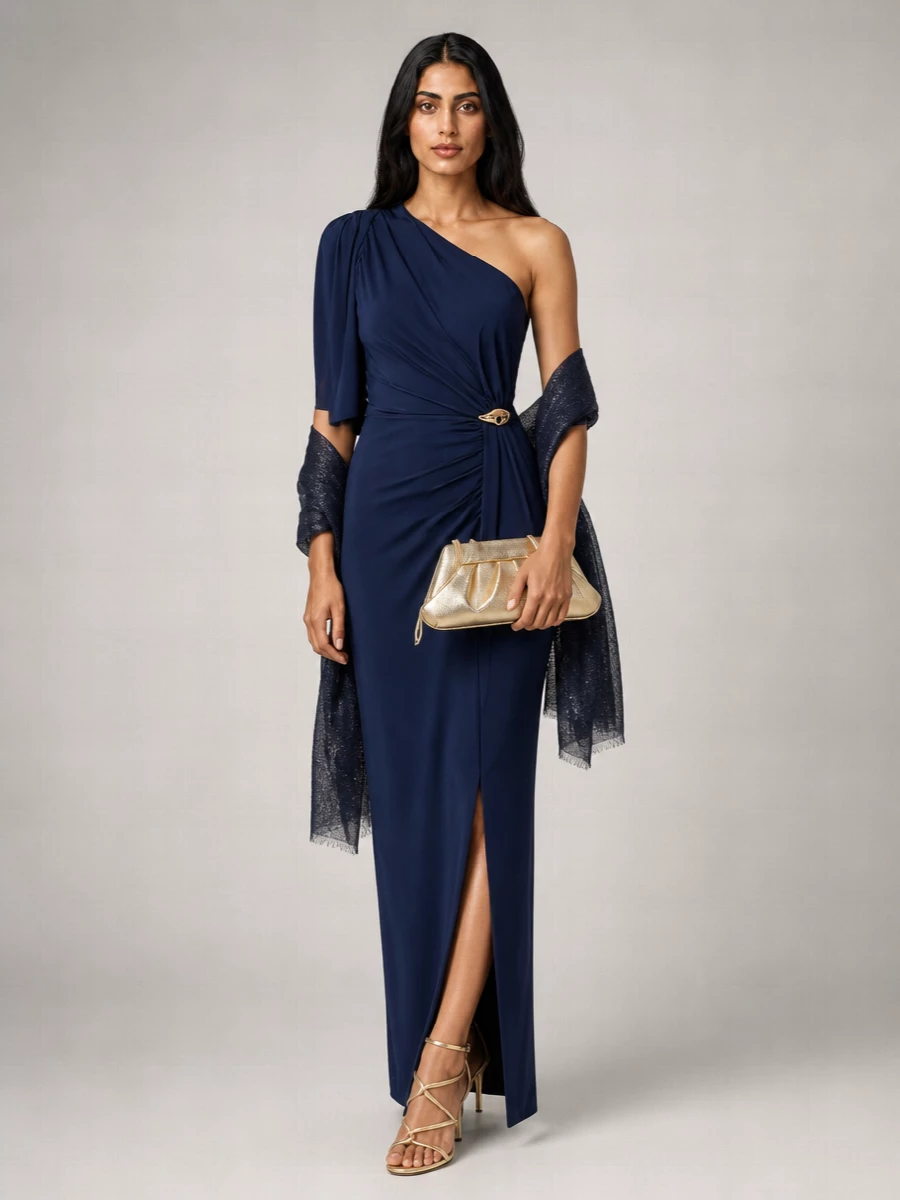 Elisabetta Franchi Viscose One-Shoulder Draped Maxi Dress