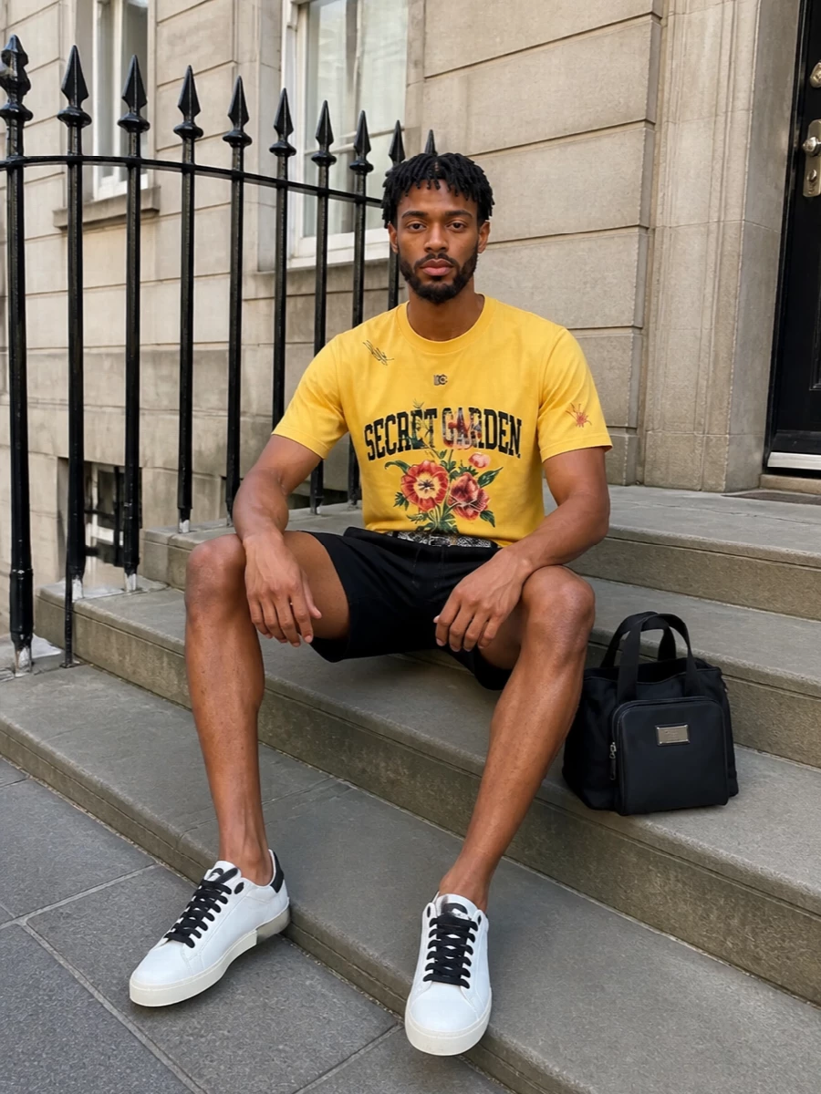 Dolce gabbana secret garden tee black shorts