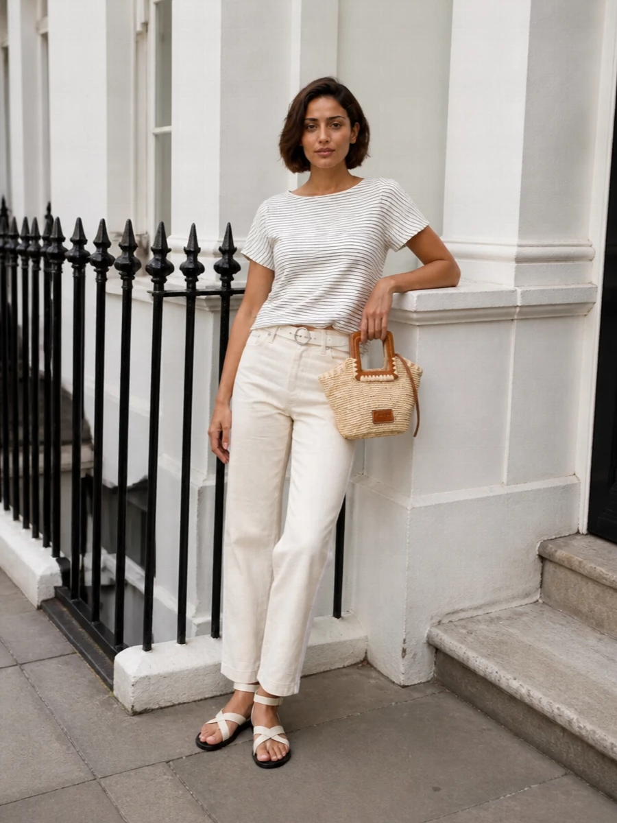 Staud striped top stella mccartney cream jeans