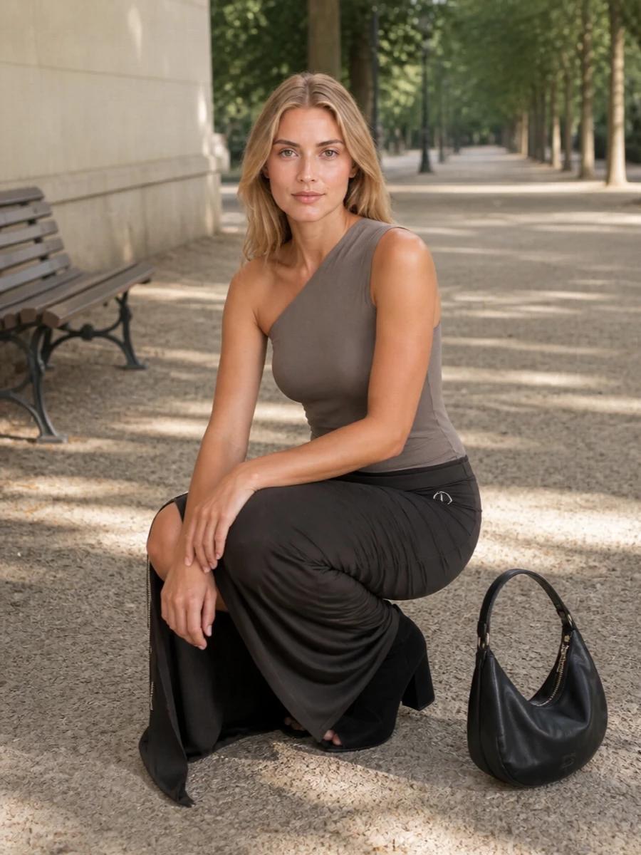 Rick owens asymmetric taupe maxi skirt outfit