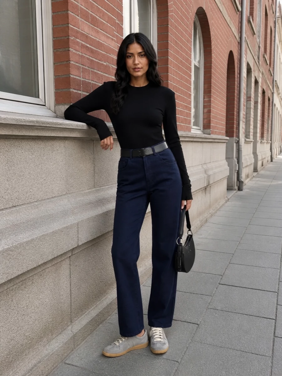 Mm6 margiela navy jeans black top sneakers