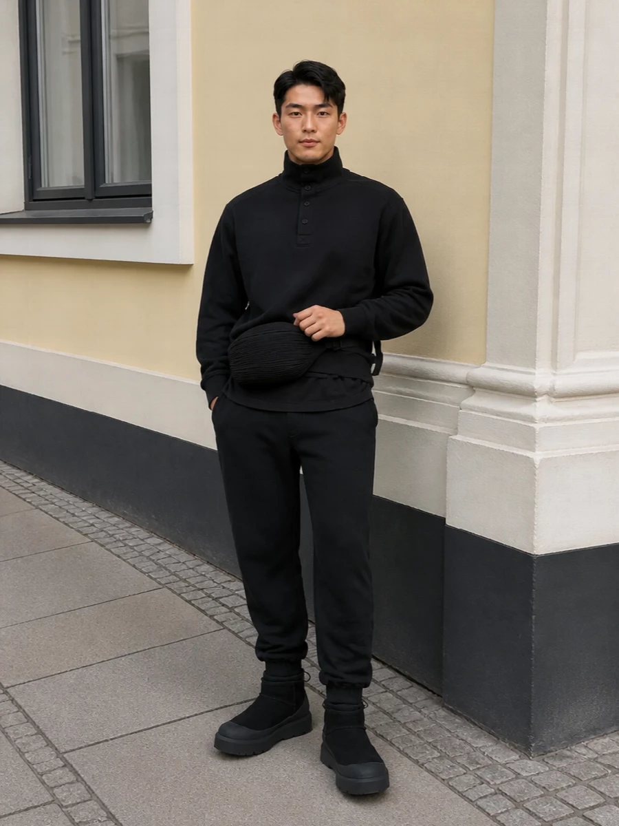 Entire studios black streetwear outfit ugg boots