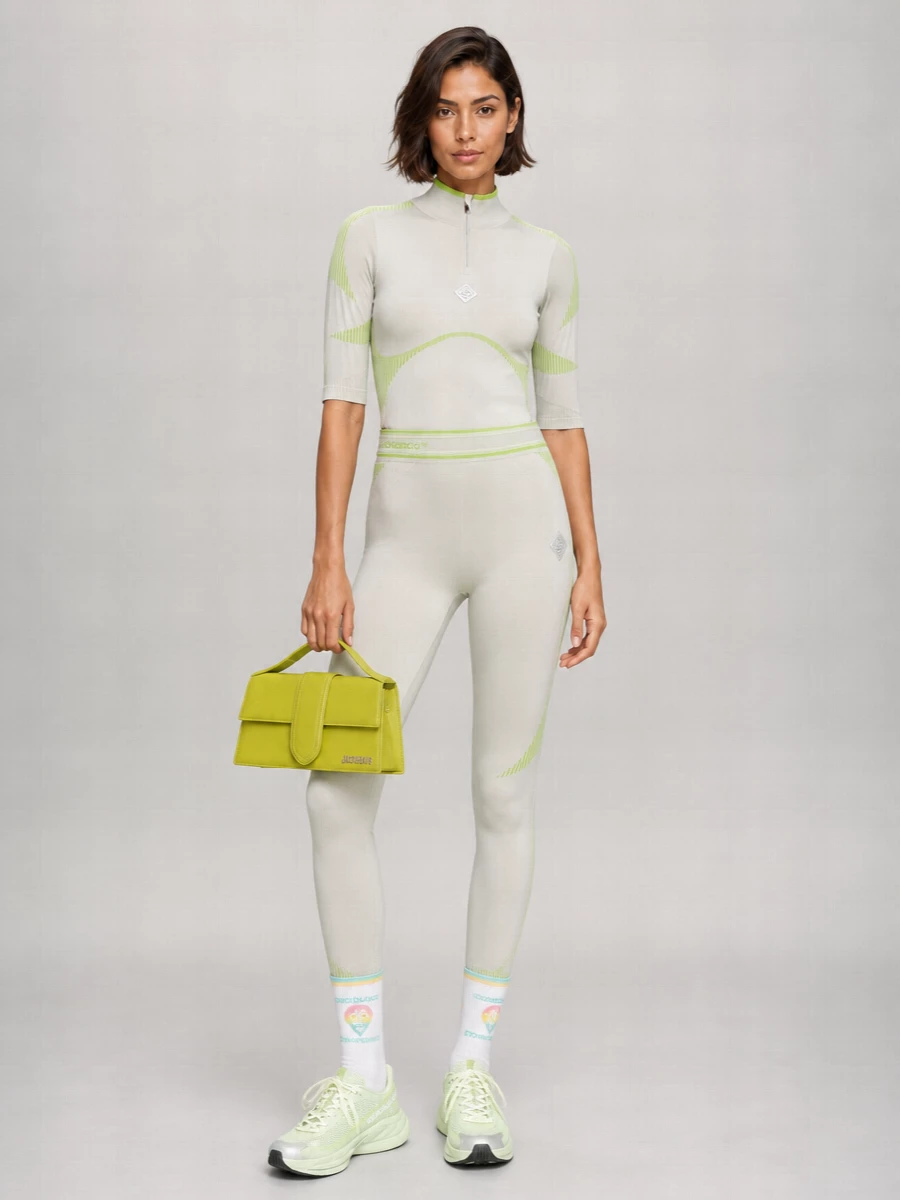 Casablanca Ribbed High-Neck Half-Zip Top