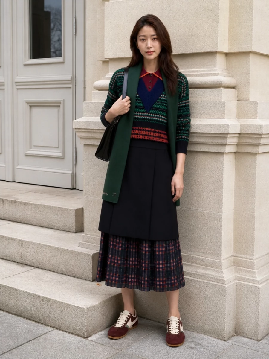 Dries van noten polo knit navy midi trouser skirt