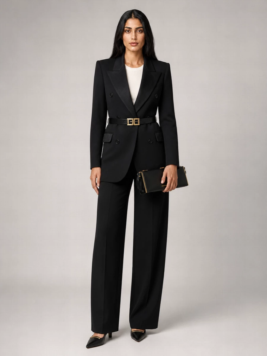 Elisabetta Franchi Double-Breasted Satin Collar Blazer
