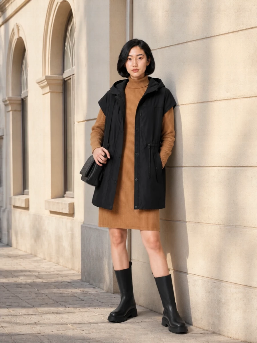 Max mara camel sweater dress black parka gilet