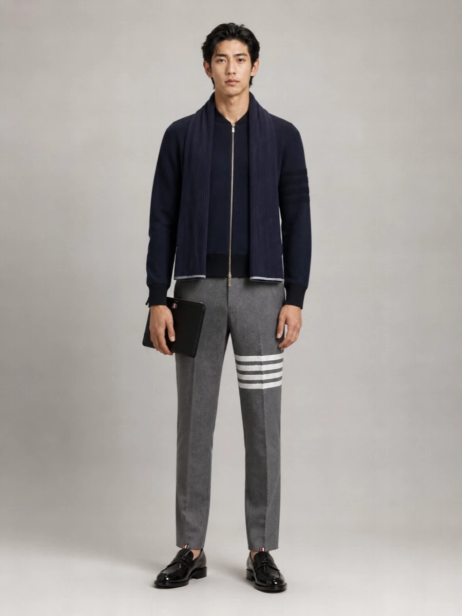 Thom Browne Merino Wool Ottoman Milano Stitch Zip Jacket
