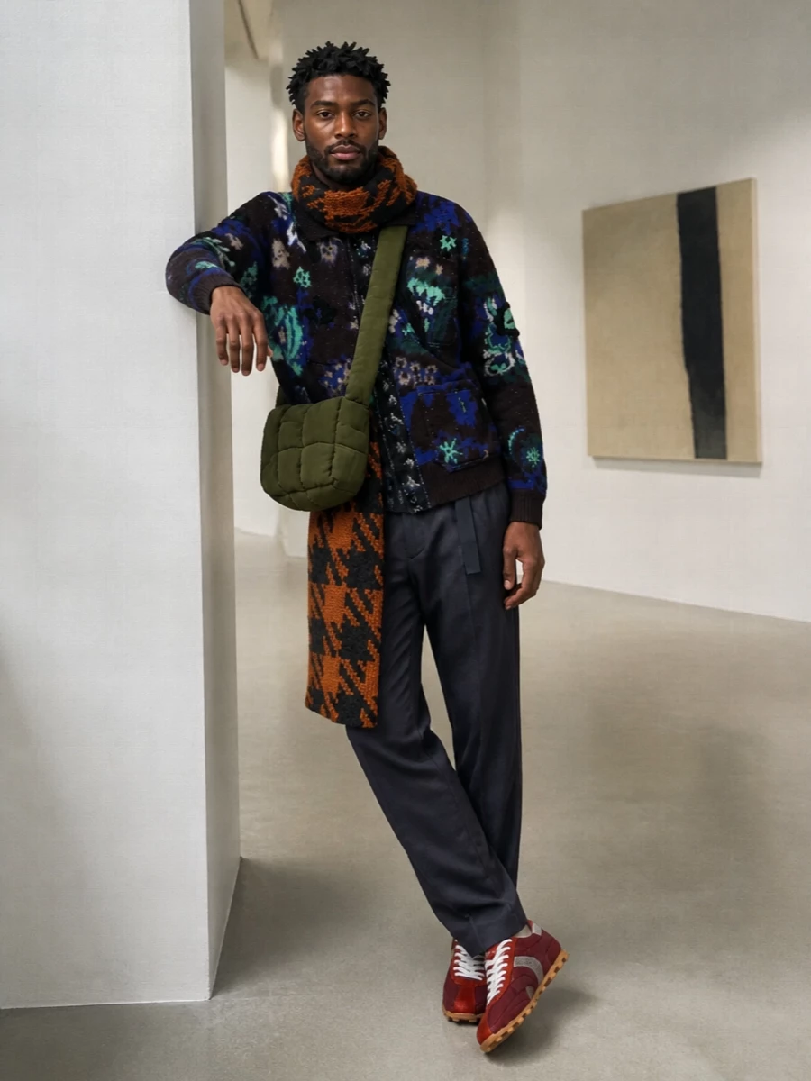 Sacai cardigan navy trousers margiela sneakers