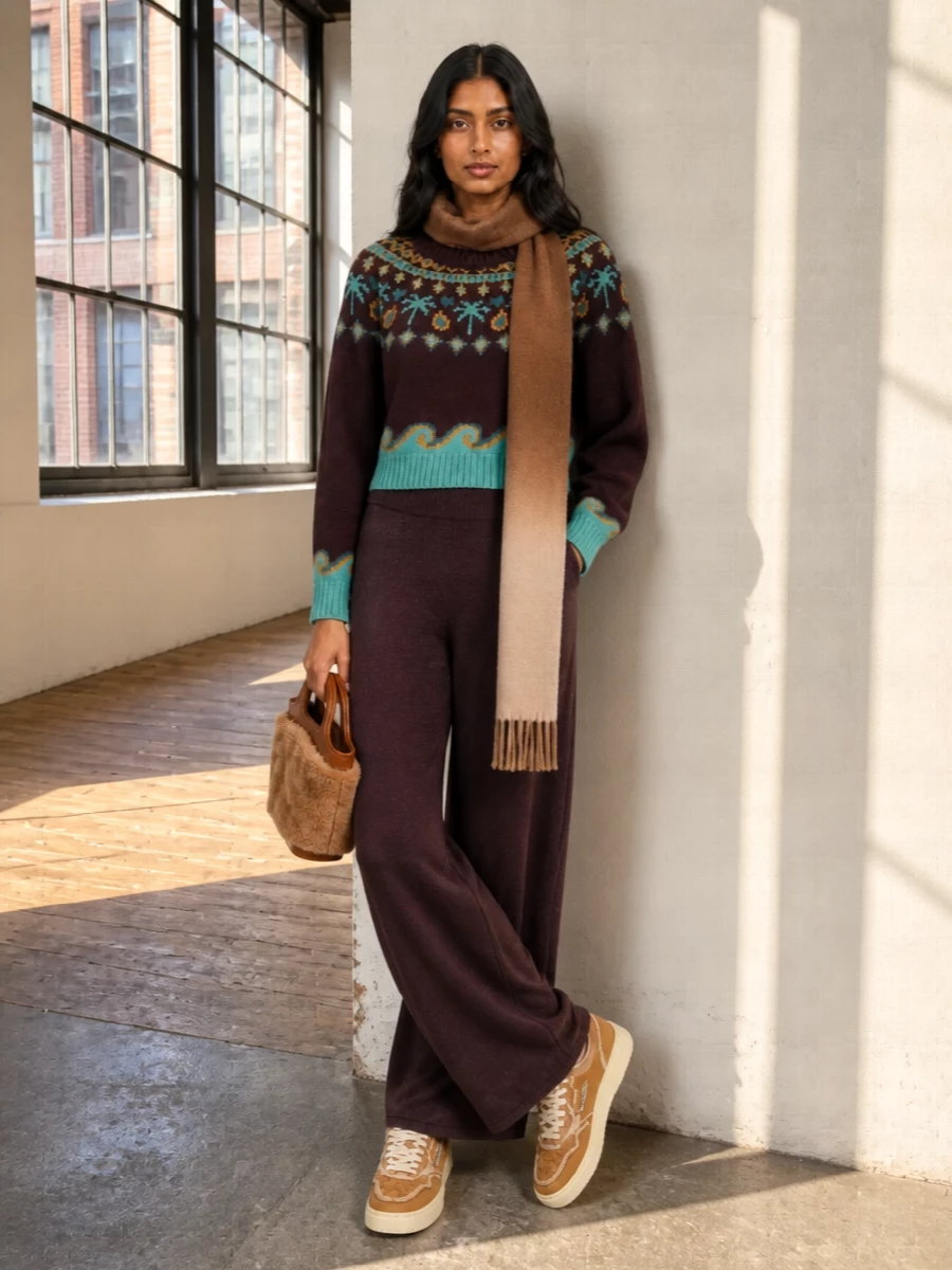 Alanui plum sweater wide leg knit trousers