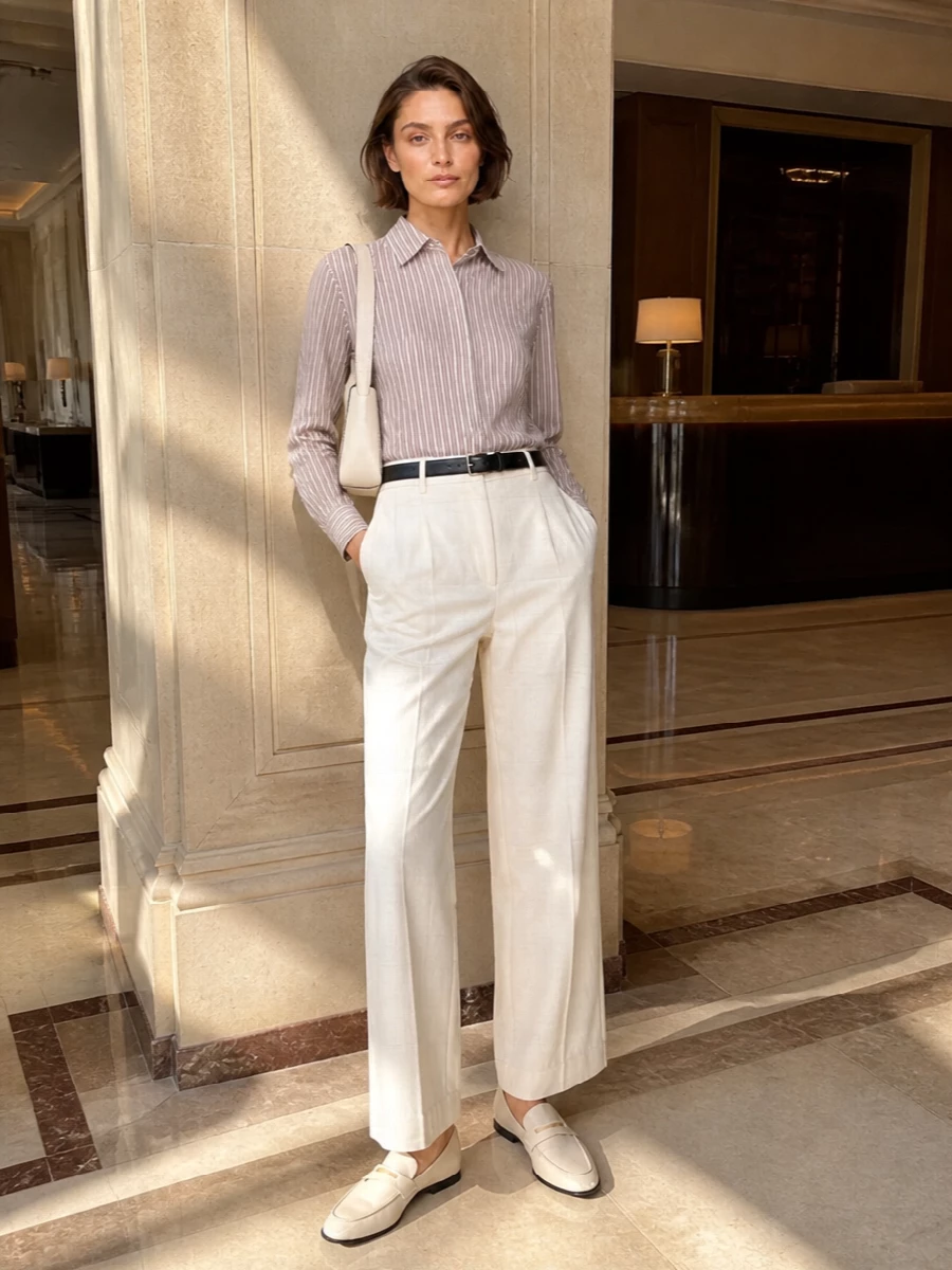 Dries van noten striped shirt ivory wide leg trousers