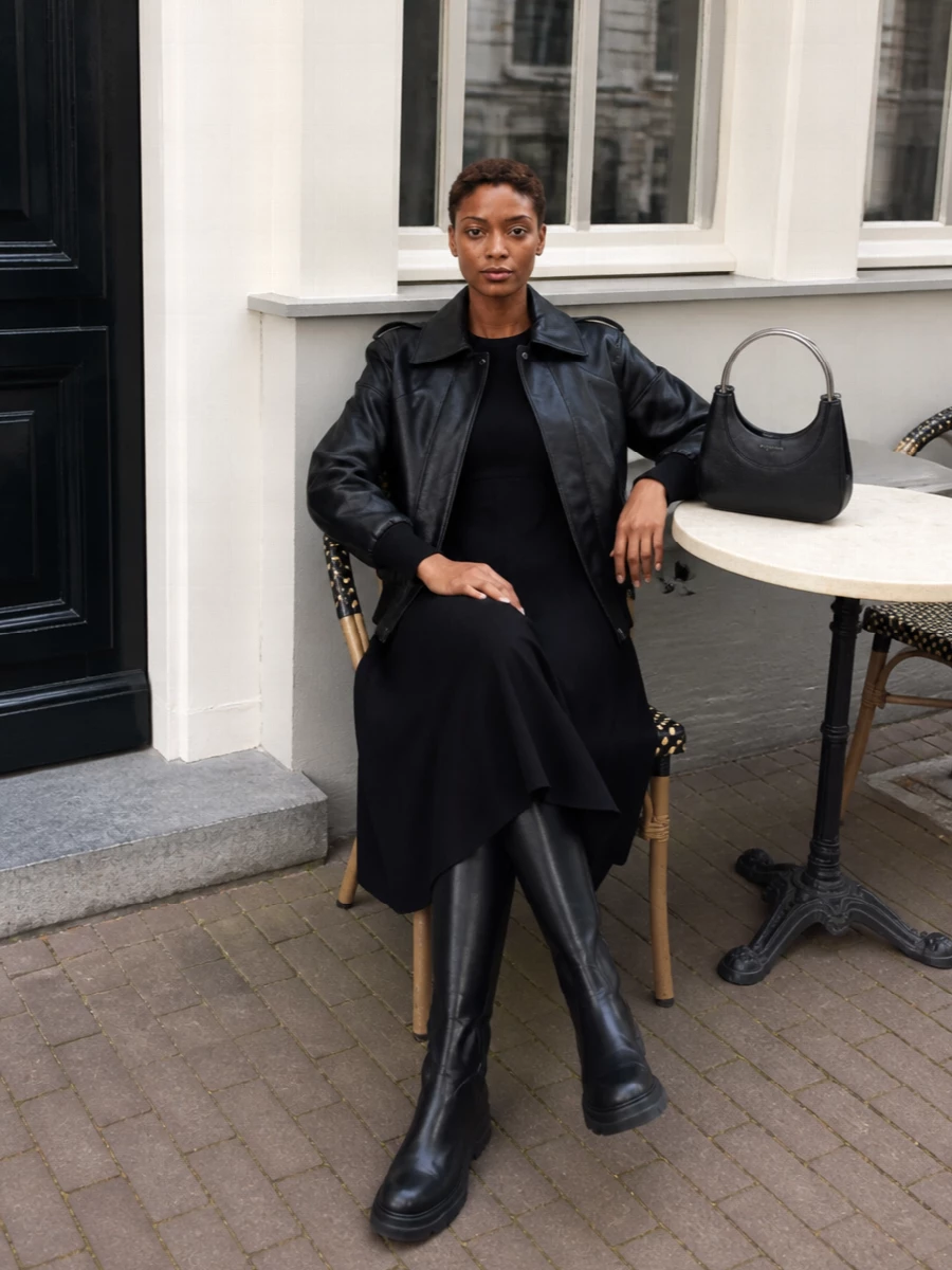 Alexander mcqueen black bomber knit midi dress