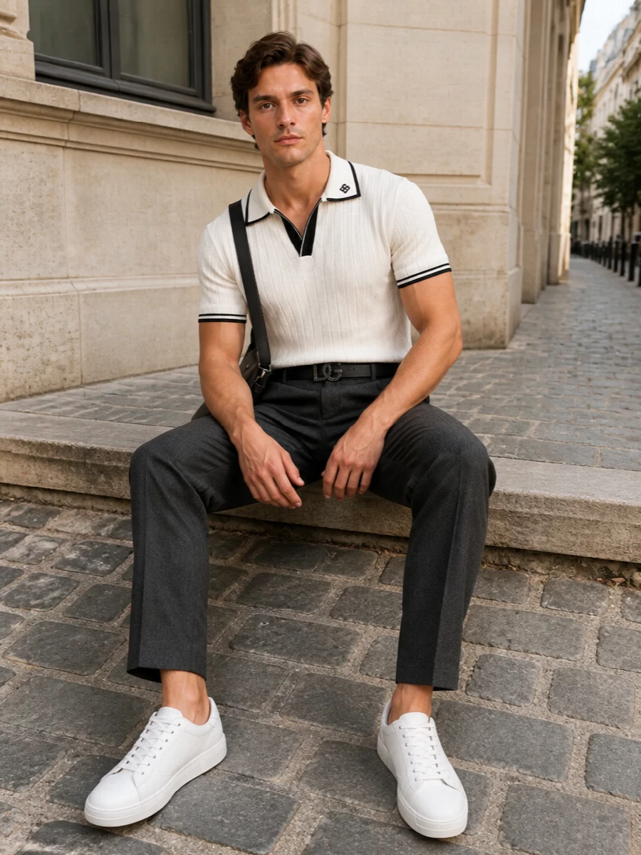 Dolce gabbana polo charcoal trousers white sneakers