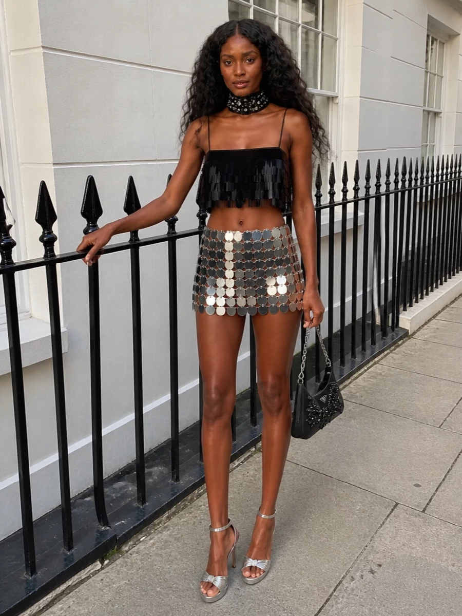 Paco rabanne chainmail mini prada silver heels