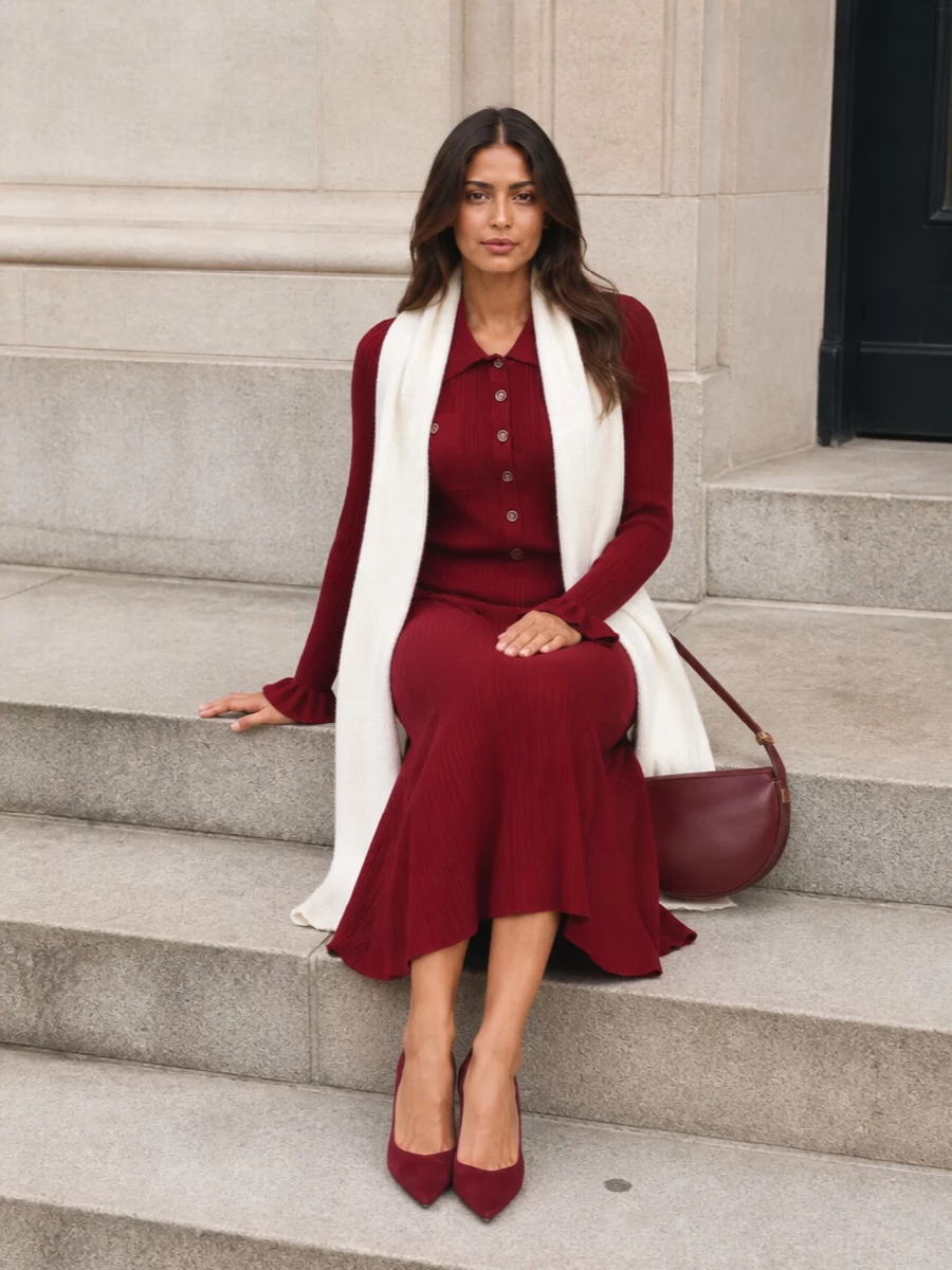 Self portrait wine midi dress burgundy heels