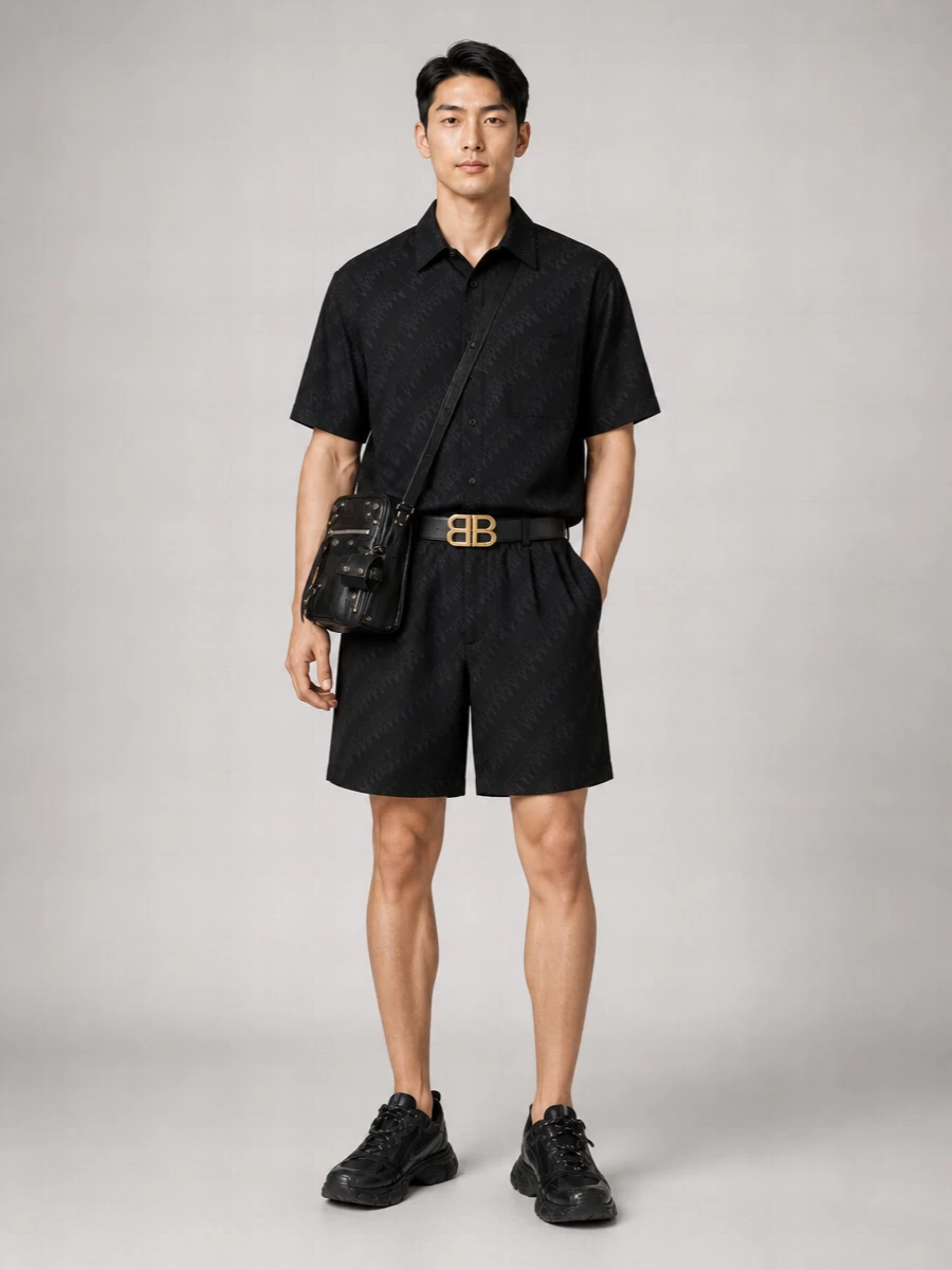 Balenciaga Viscose Oversized Logo Print Short Sleeve Shirt