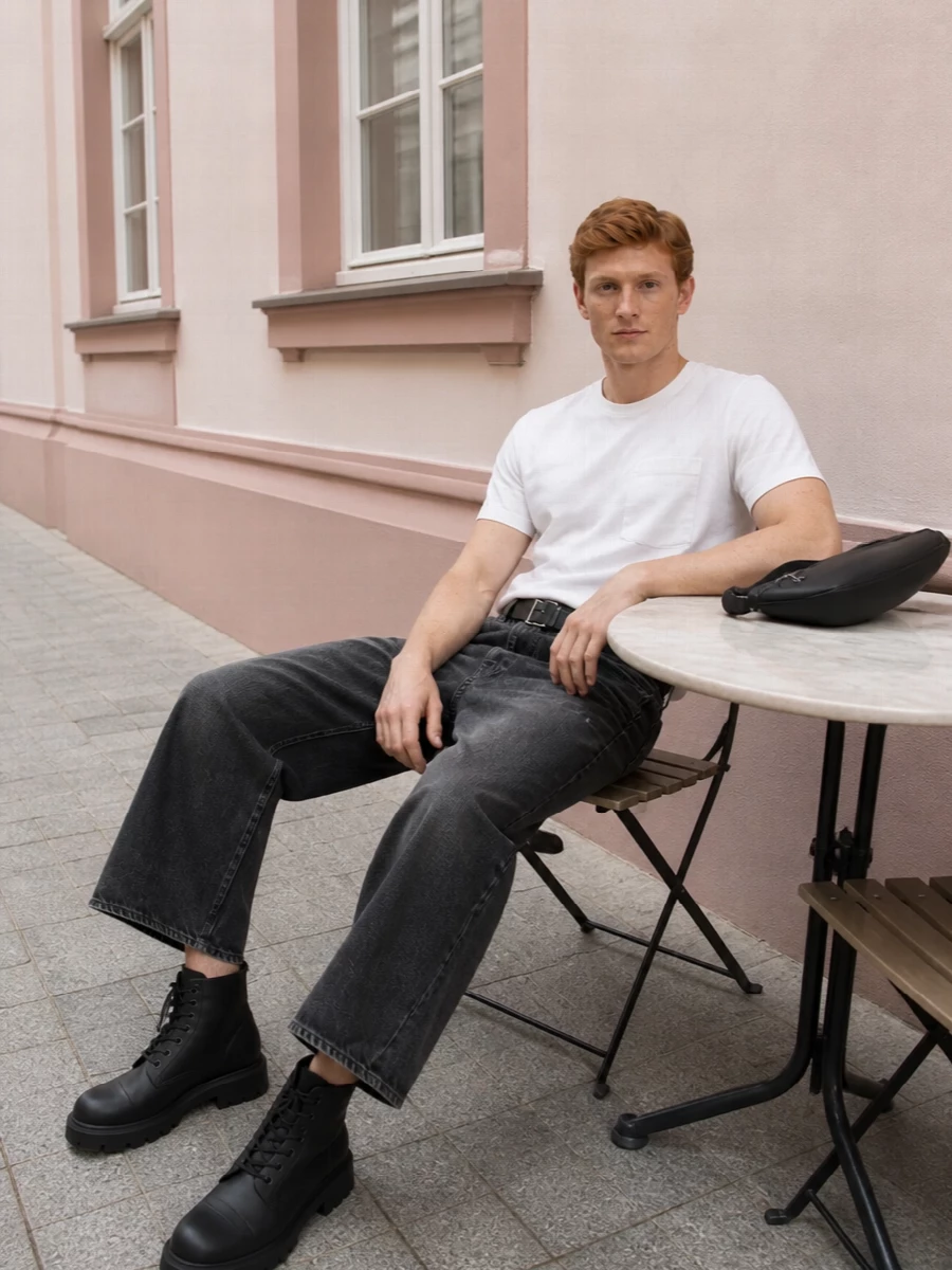 Sacai wide cropped jeans balenciaga combat boots