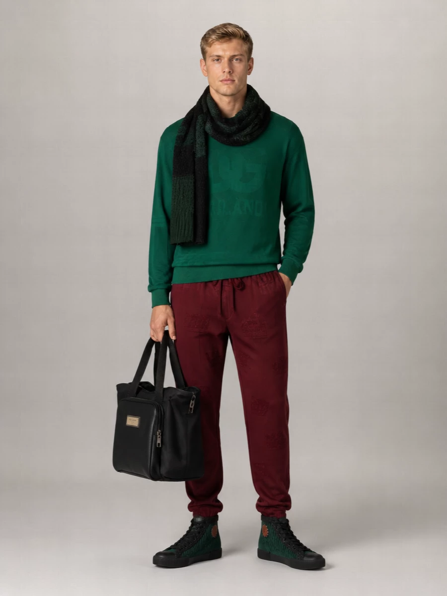 Dolce&Gabbana Nylon Logo Crew Neck Long-Sleeve Sweater