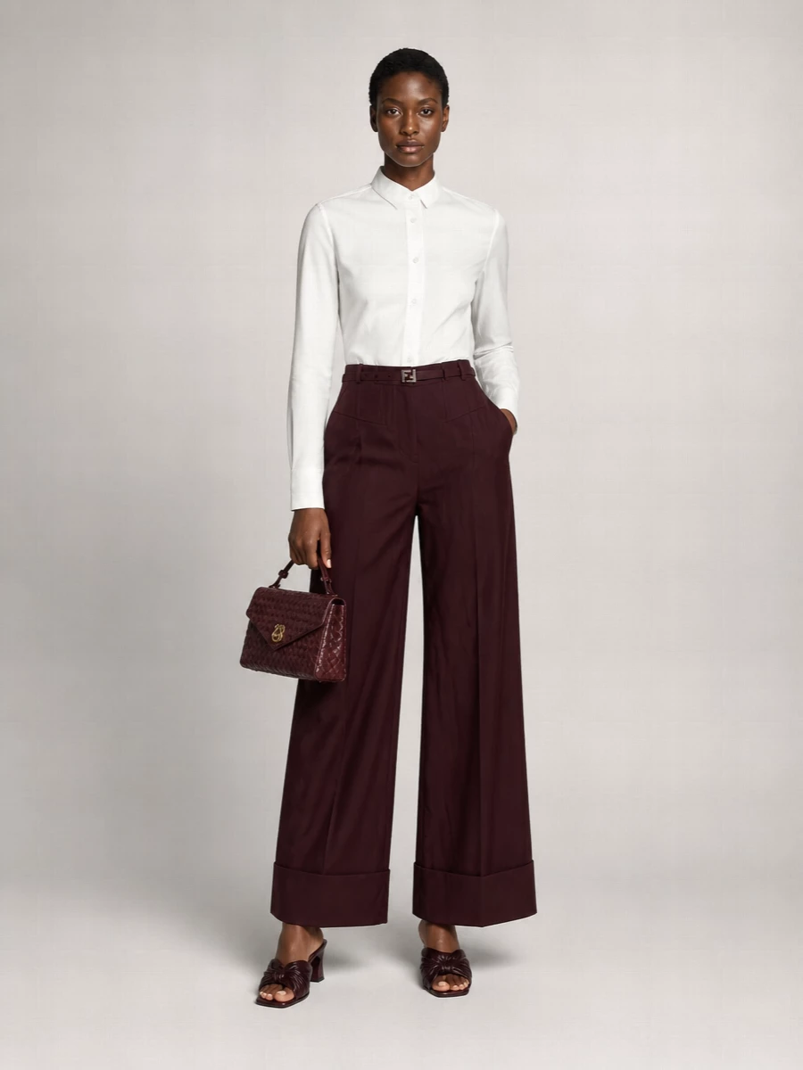 Fendi Silk High-Rise Wide-Leg Belted Trousers