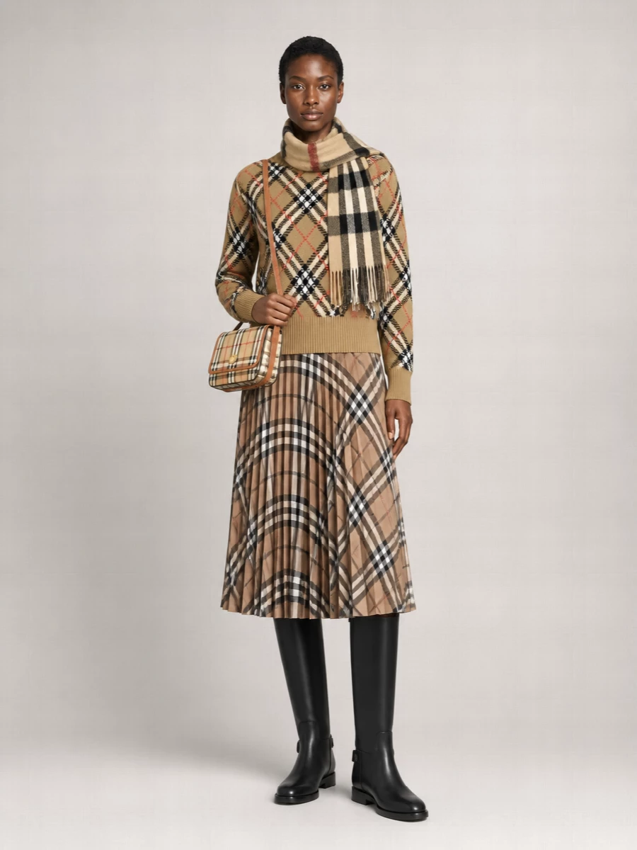 Burberry Wool Blend Check Crew Neck Sweater