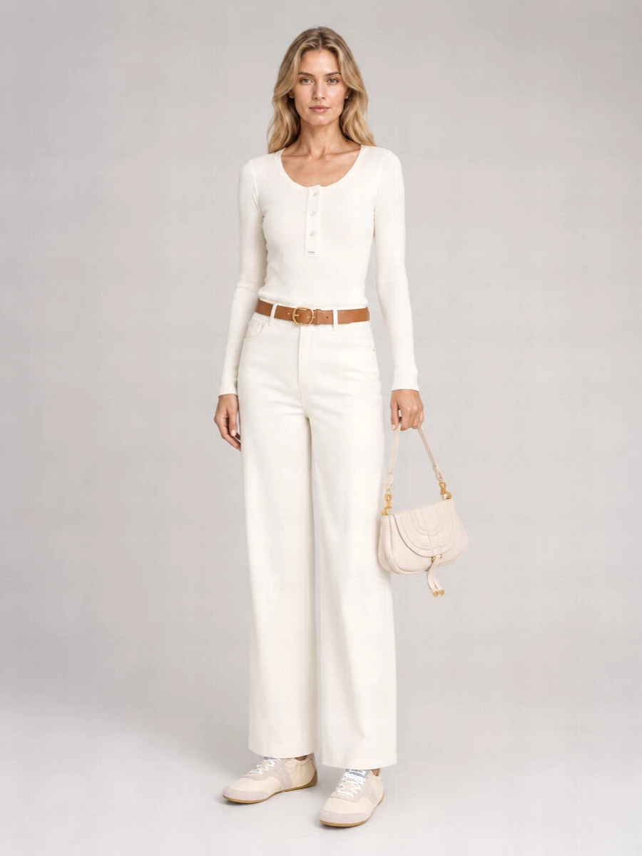 Chloé Ribbed Scoop Neck Long Sleeve Cotton Henley Top