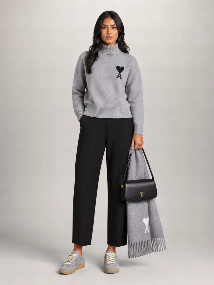 Ami Paris Wool Funnel Neck Sweater