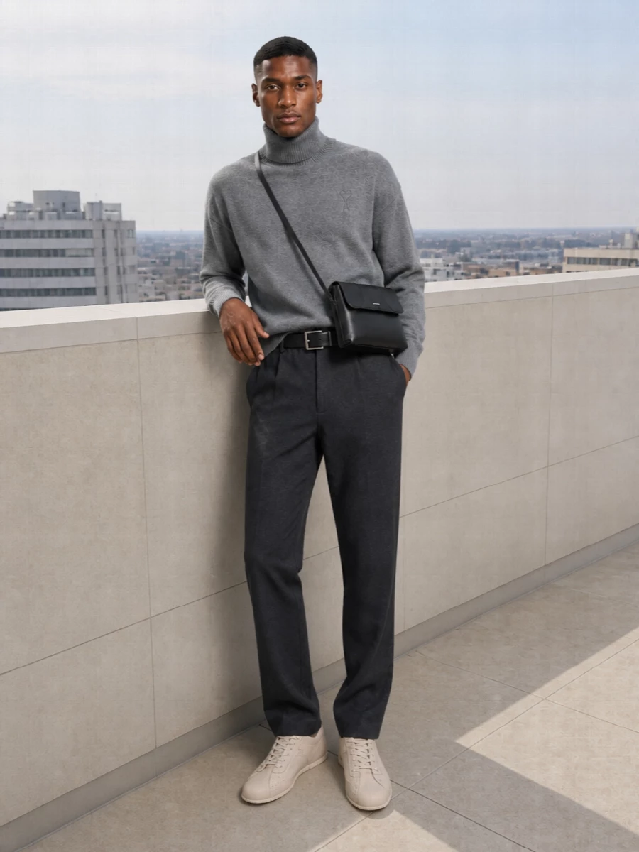 Ami paris grey trouser knit outfit sneakers