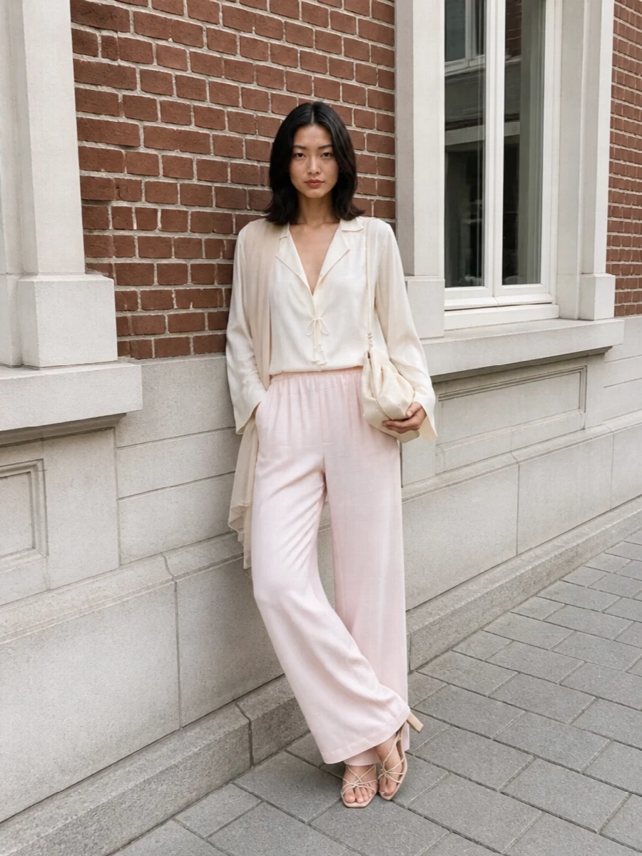 Forte forte blush wide leg trousers ivory satin