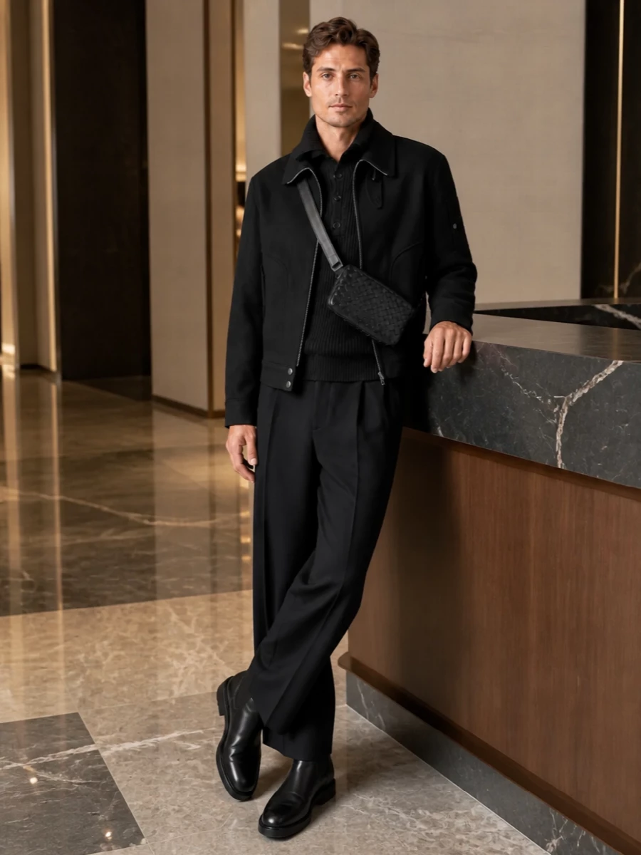 Dries van noten black bomber wide leg trousers
