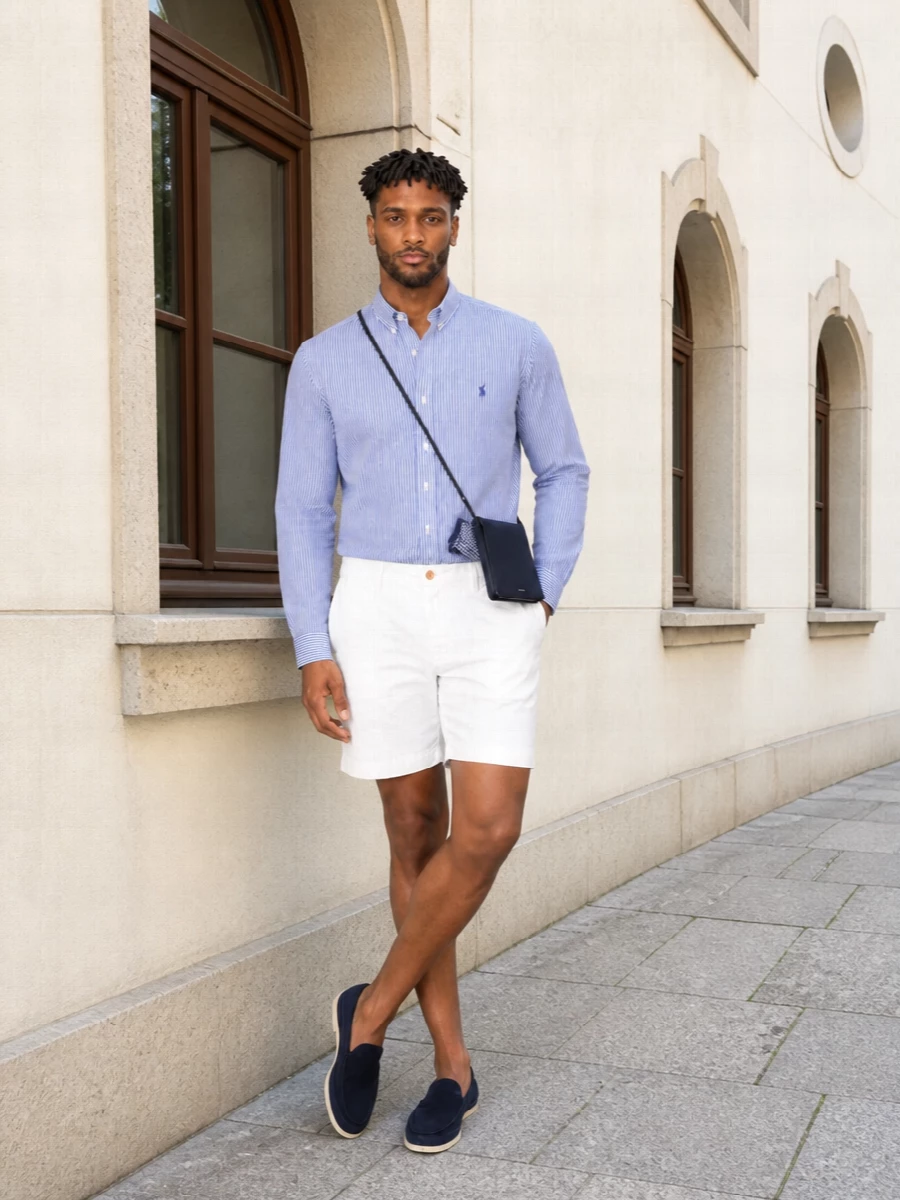 Polo ralph lauren striped shirt white shorts outfit