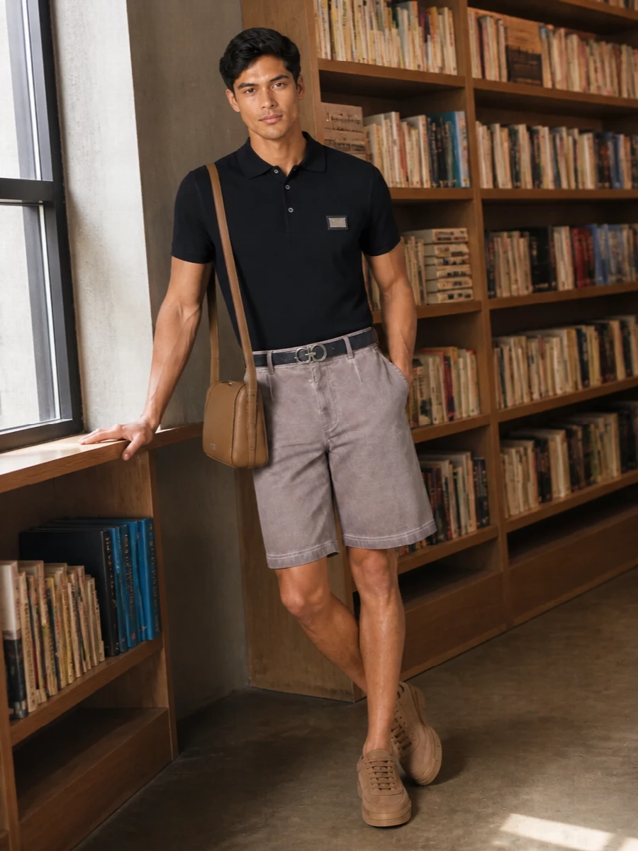 Dolce gabbana navy polo taupe chino shorts