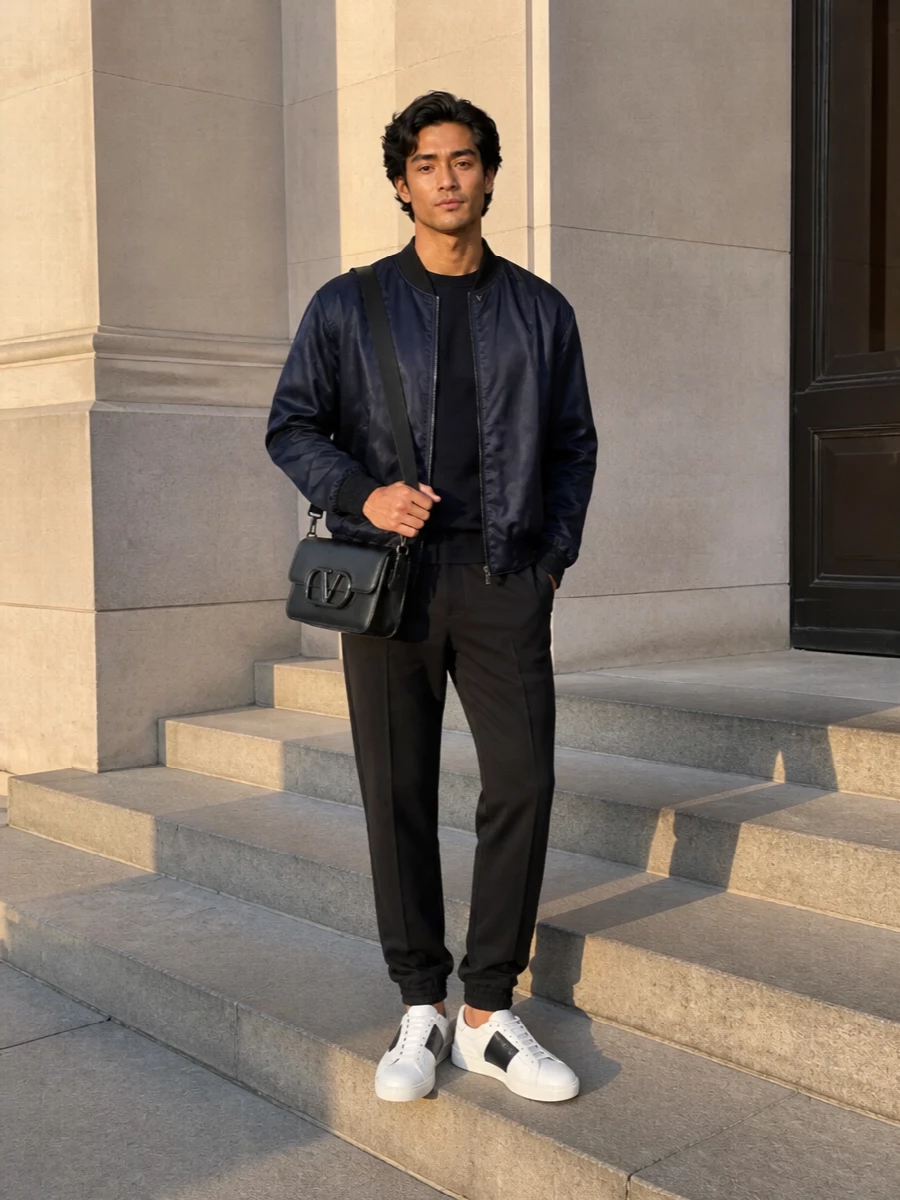 Valentino navy bomber joggers white sneakers
